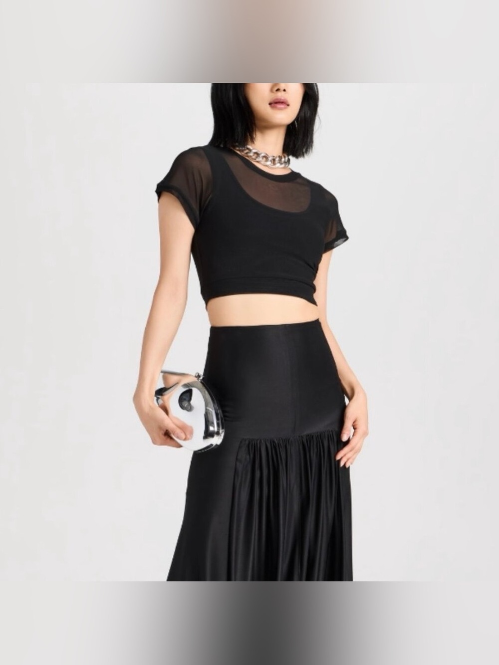 Good American Sheer Mesh Crewneck Crop Top - Picture 7 of 7